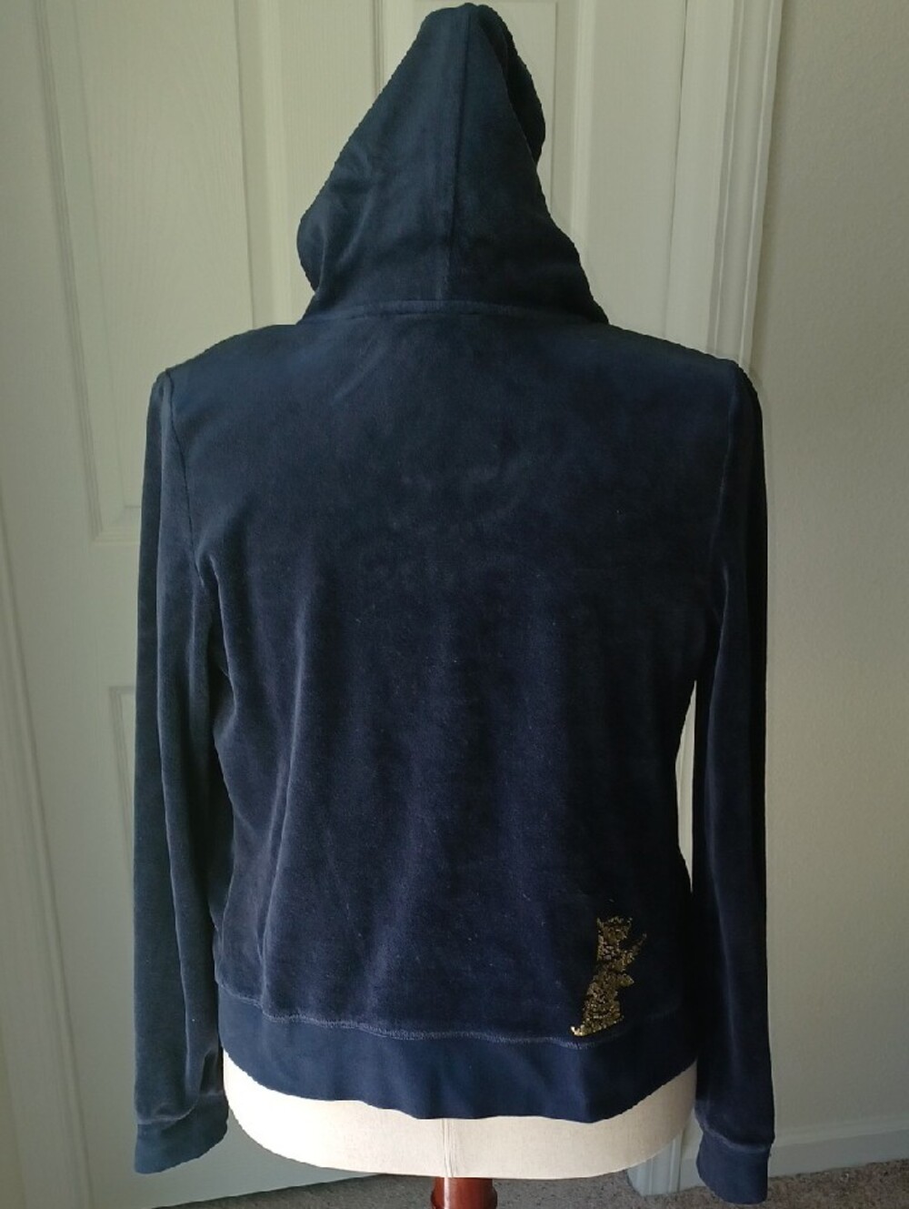 Juicy Couture Navy Velour Zip Hoodie with Pink Logo Large - Picture 8 of 12